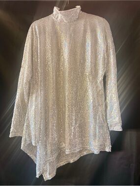 Silver Sequin Asymmetric Tunic with Mock Neck